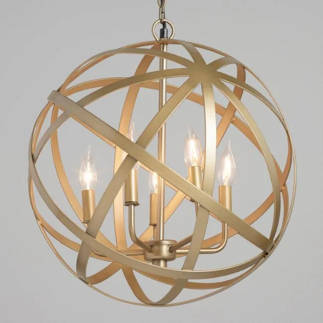 Antique Brass Orb 5 Light Chandelier