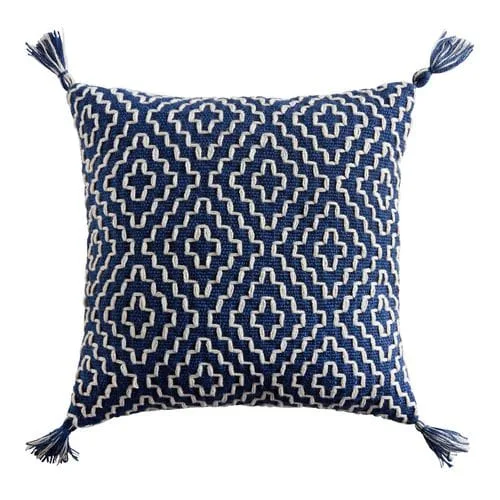 Geometric Pom 18in Square Indigo Pillow