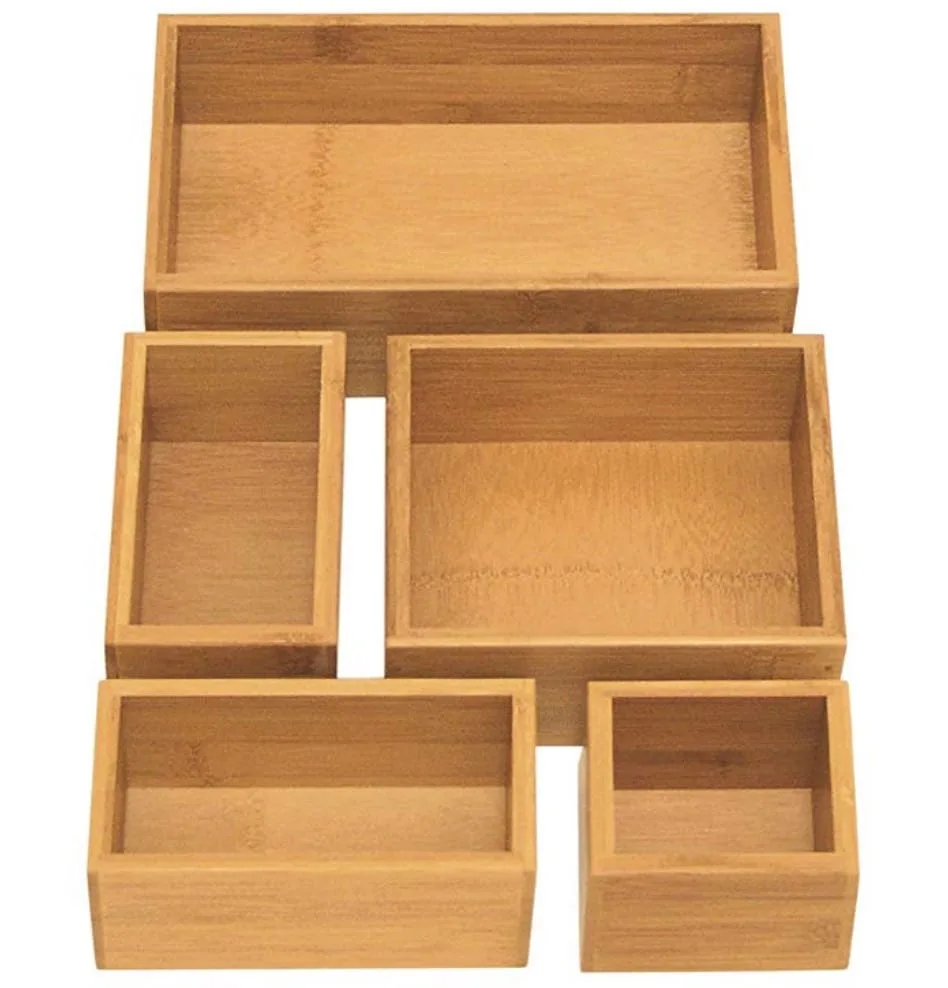 Seville Classics 5-Piece Bamboo Storage Box Drawer Organizer Set