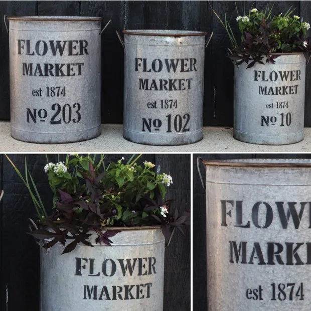 FLOWER MARKET METAL BUCKETS, SET OF 3
