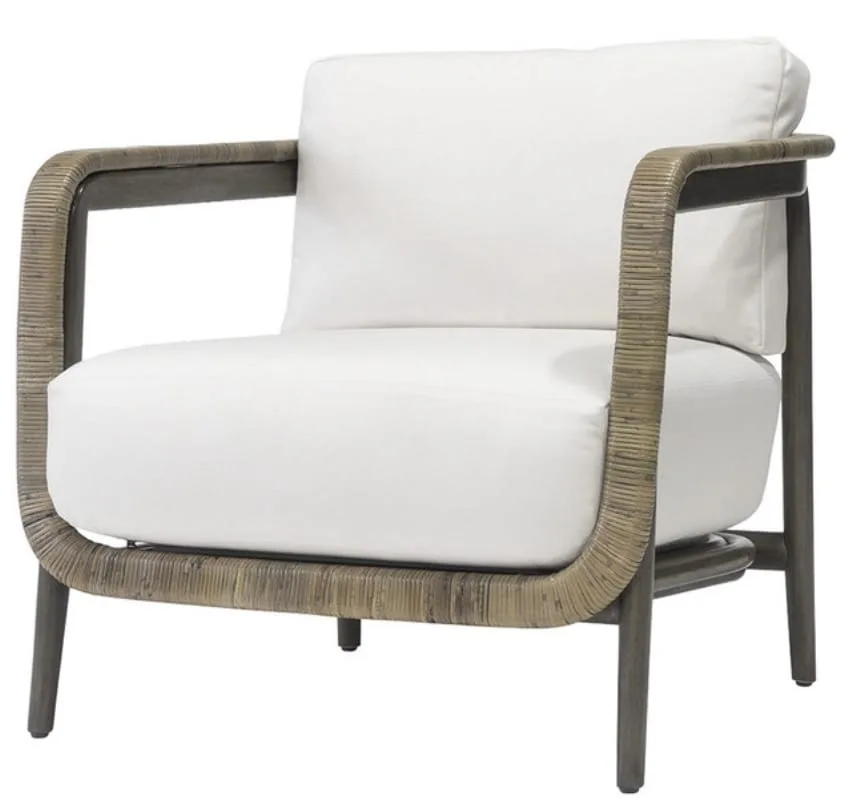 Palecek Duvall Coastal Beach Hardwood Frame linen Bisque Fabric Lounge Chair