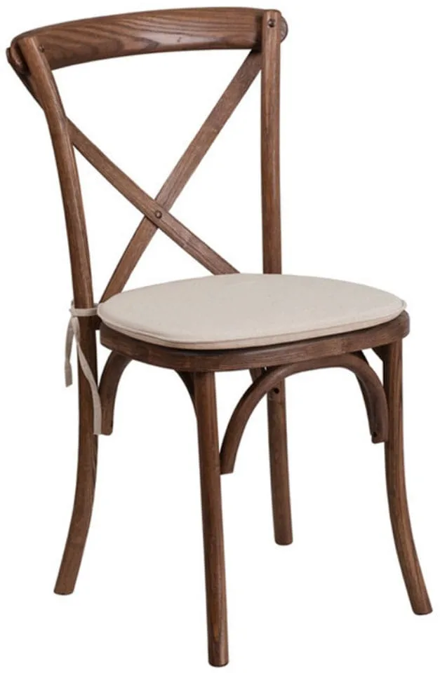 Hercules Series Stackable Wood Cross Back Chair With Cushion, Pecan