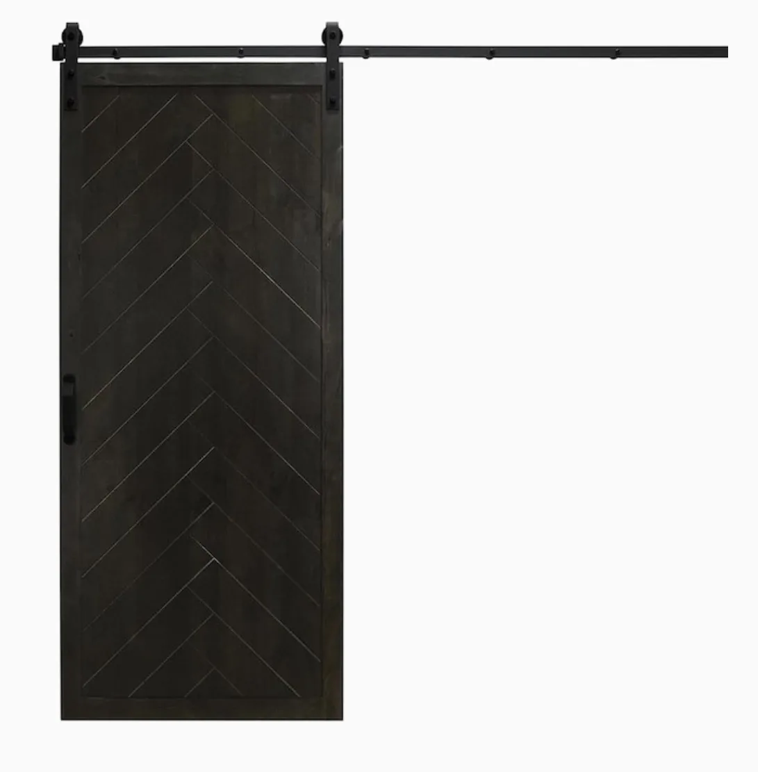Dogberry Herringbone 36-in x 84-in Midnight Black 1-Panel Stained Knotty Alder Wood Single Barn Door 