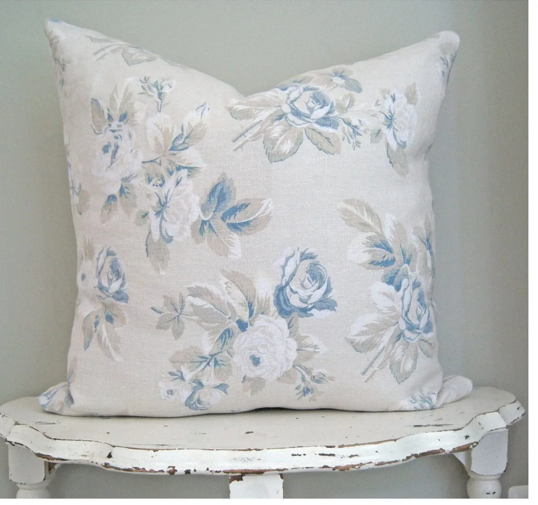 Blue Floral Pillow Cover