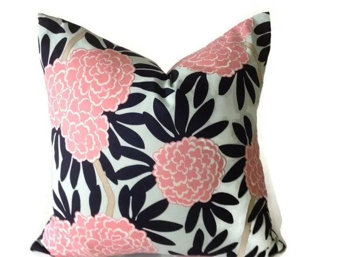 Caitlin Wilson Navy Fleur Chinoise Pillow Cover in Blue and Pink