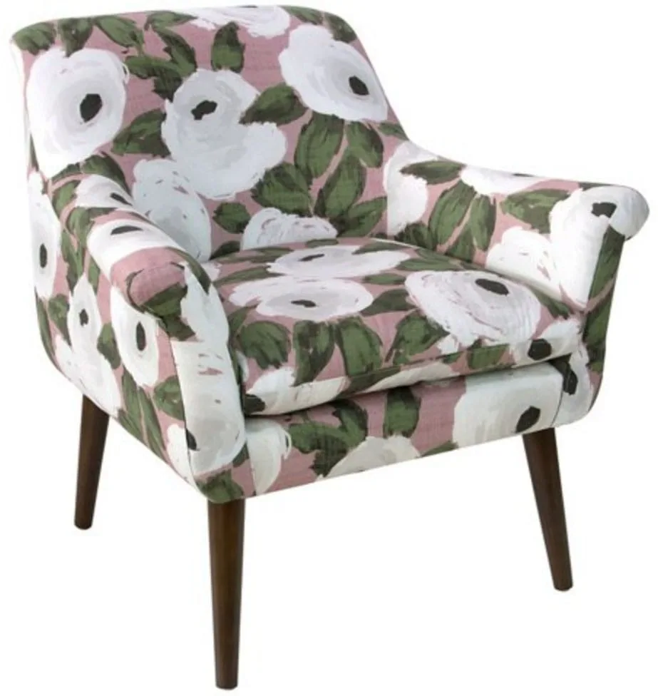 Harmon Accent Chair, Pink/White Linen