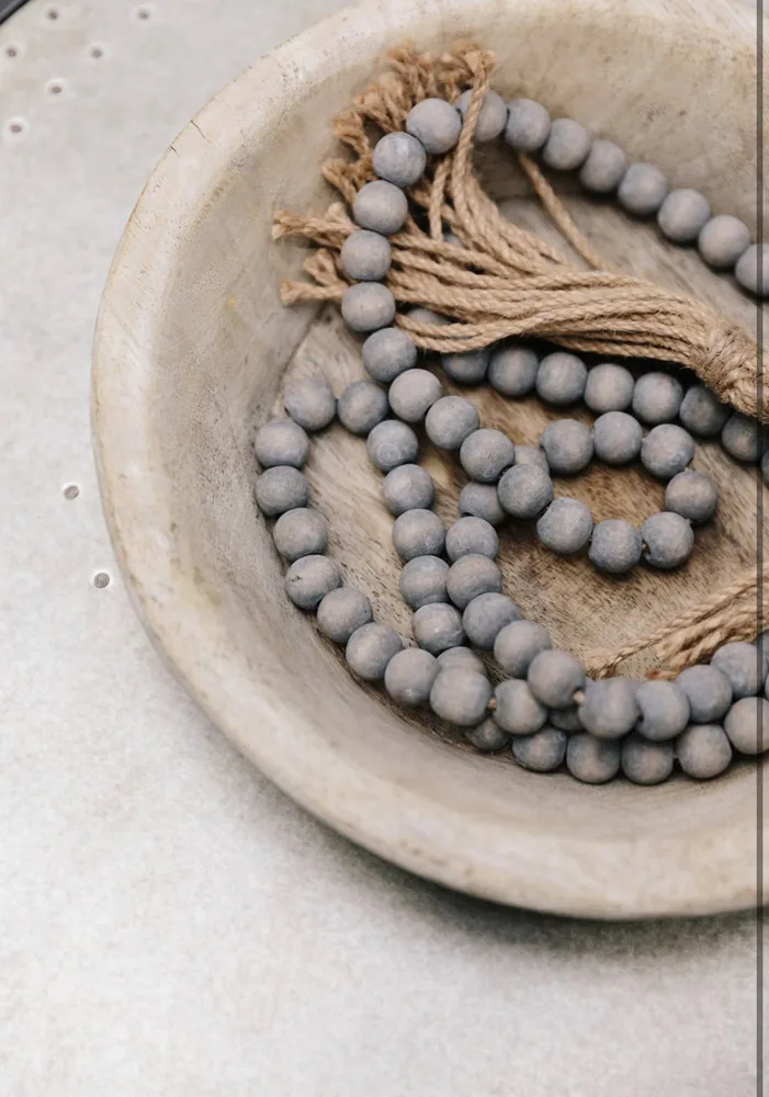 Gray Beads with Jute Tassel