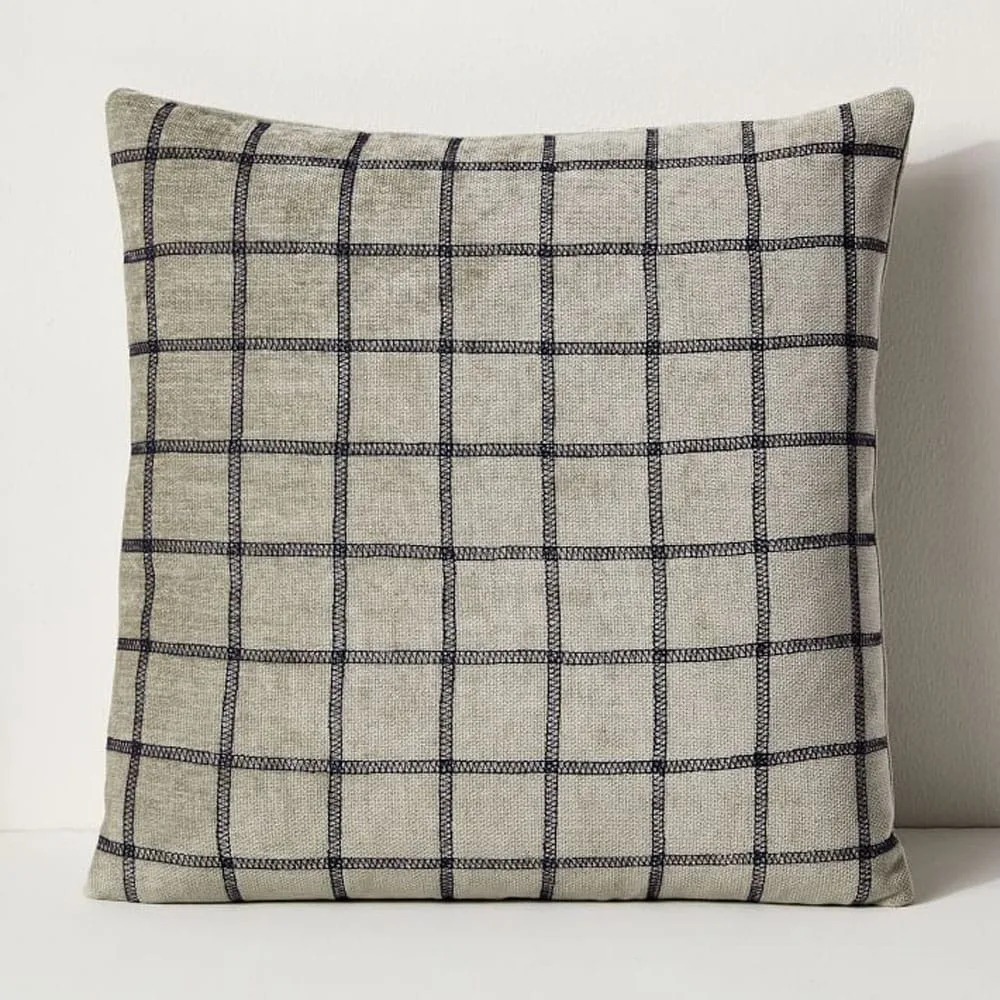 Grid Recycled Fabric Pillow Cover - Gray
