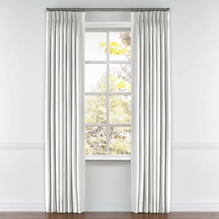 Living room white linen drapes