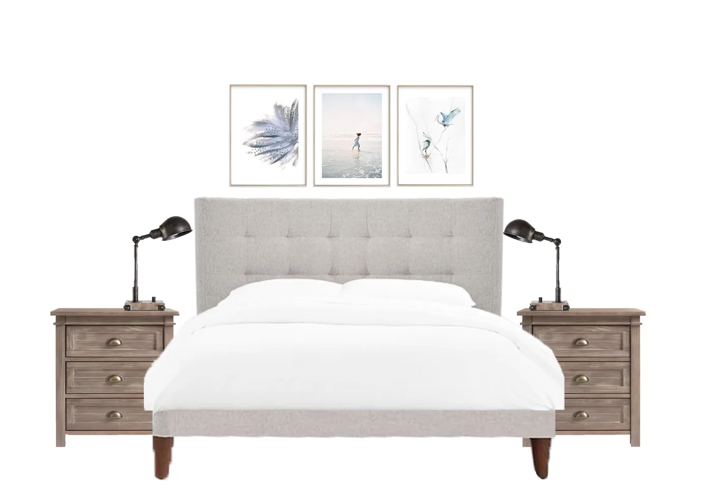 How to Decorate Above A Bed - Row of Frames