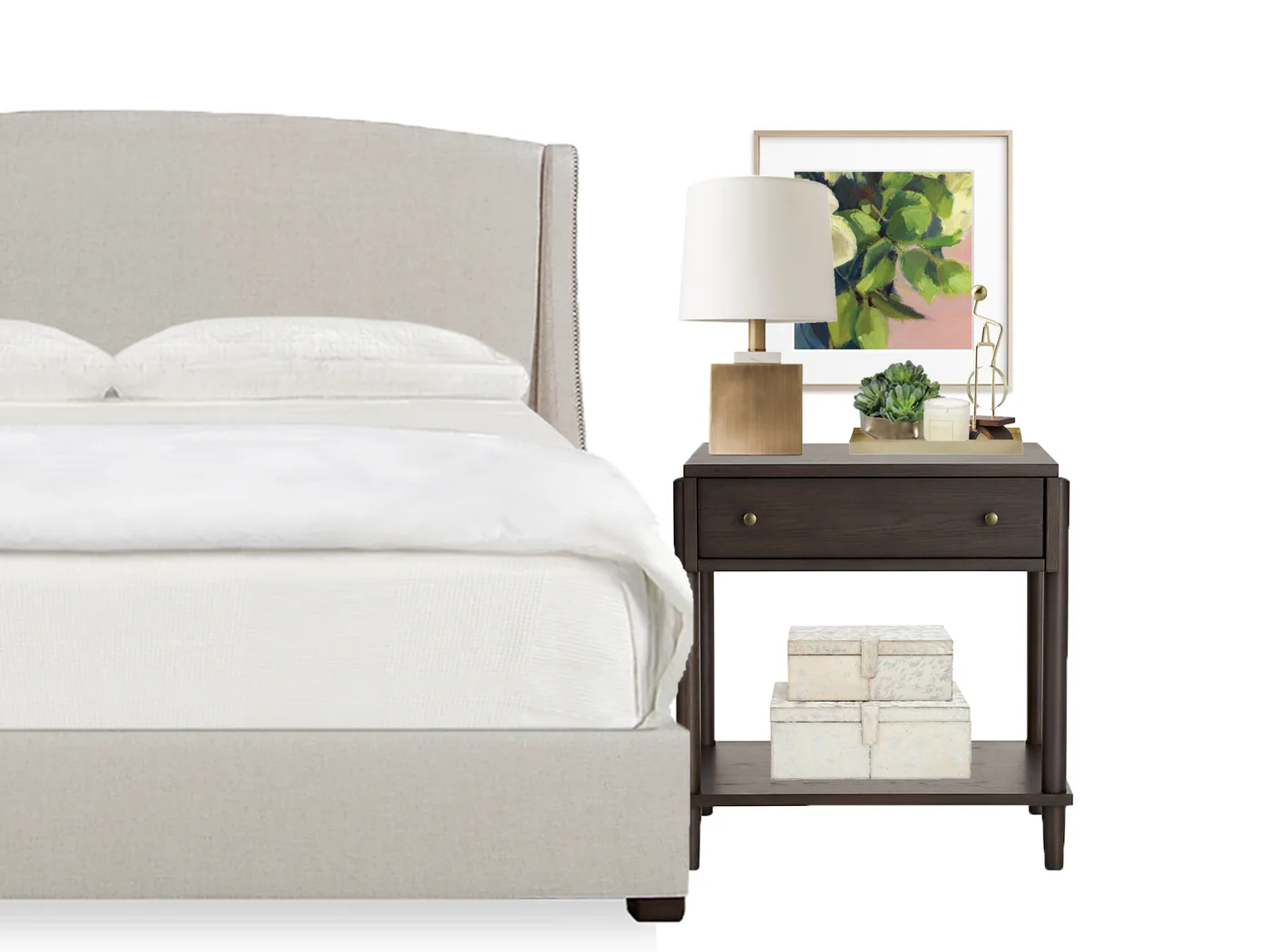 Nightstand Styling Textures and Colorful Artwork