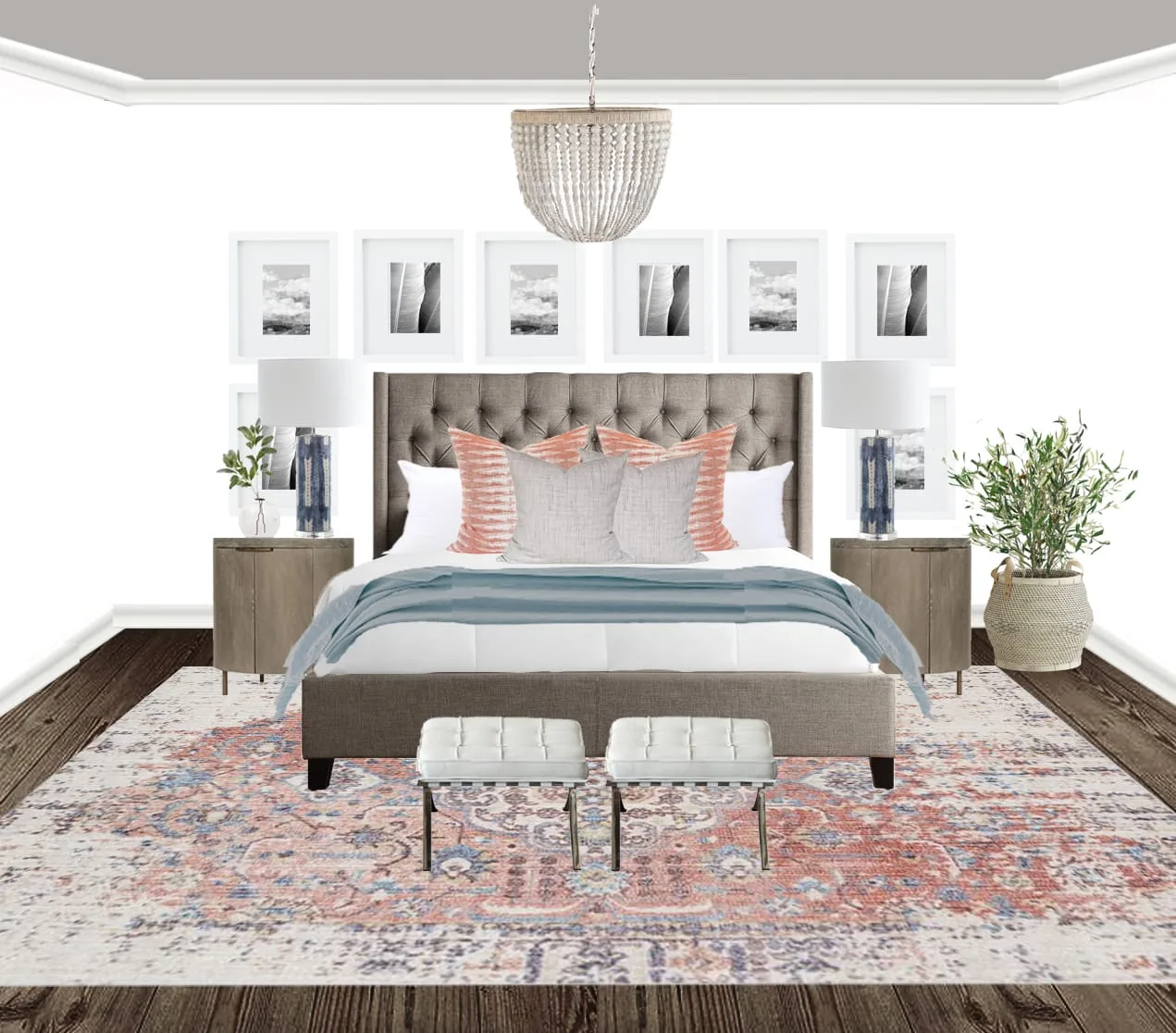 Bright and cool interior design bed