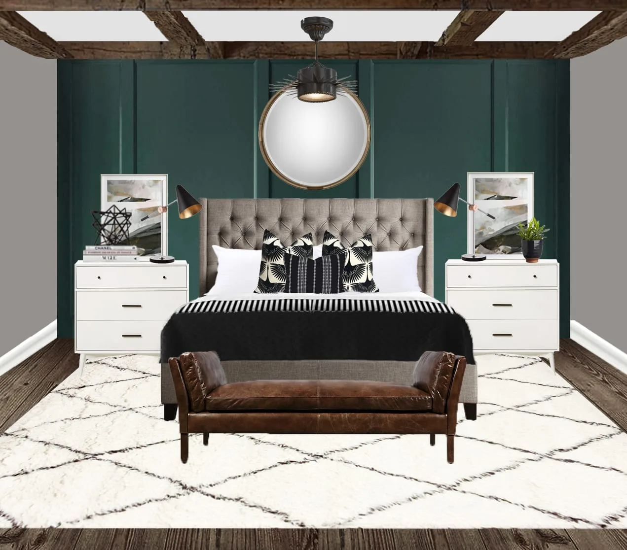 Bold & masculine interior design bed
