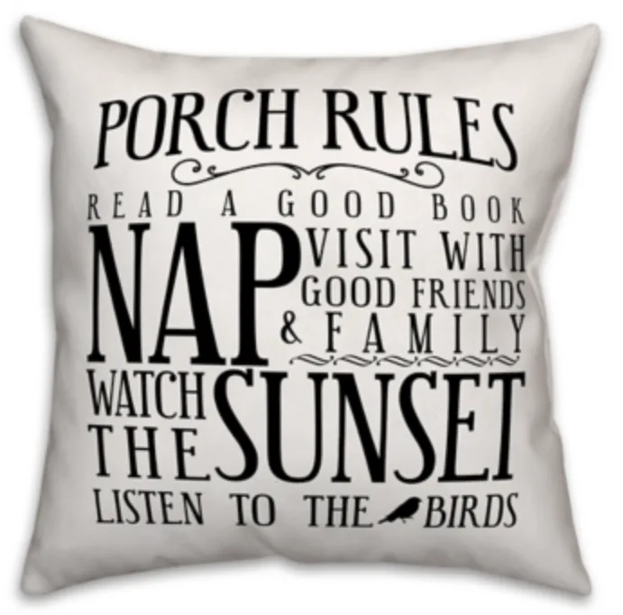 Black Porch Rules Outdoor Pillow