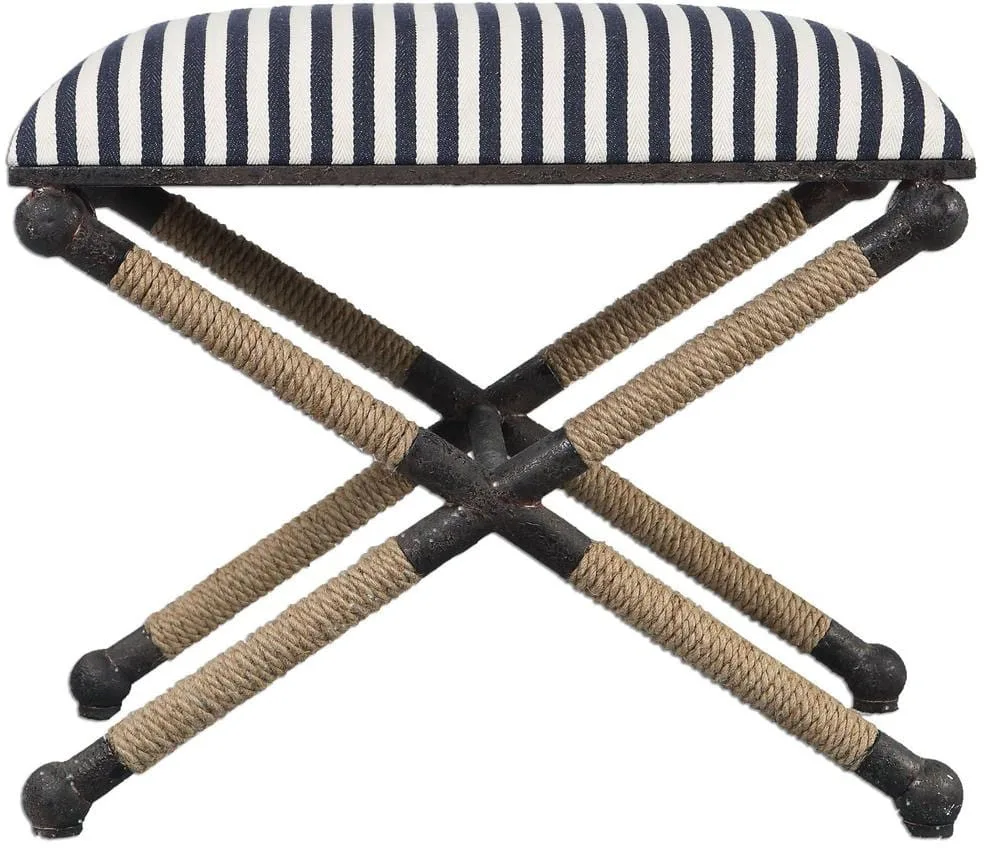Devin Coastal Beach Sailor Stripe Roped Iron Stool