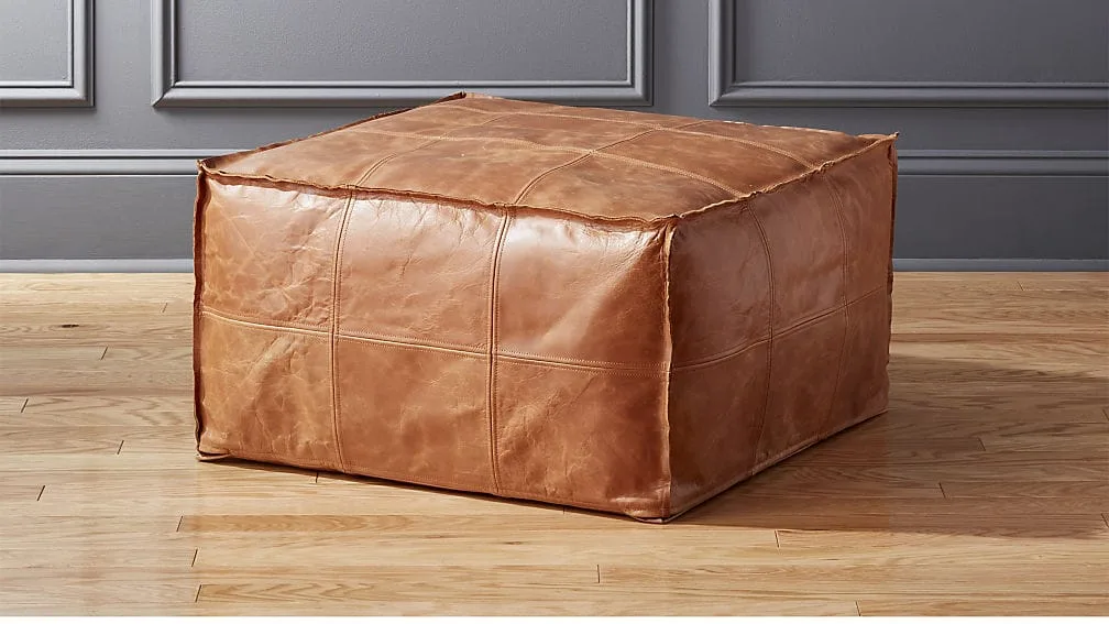 Medium Square Leather Ottoman-pouf