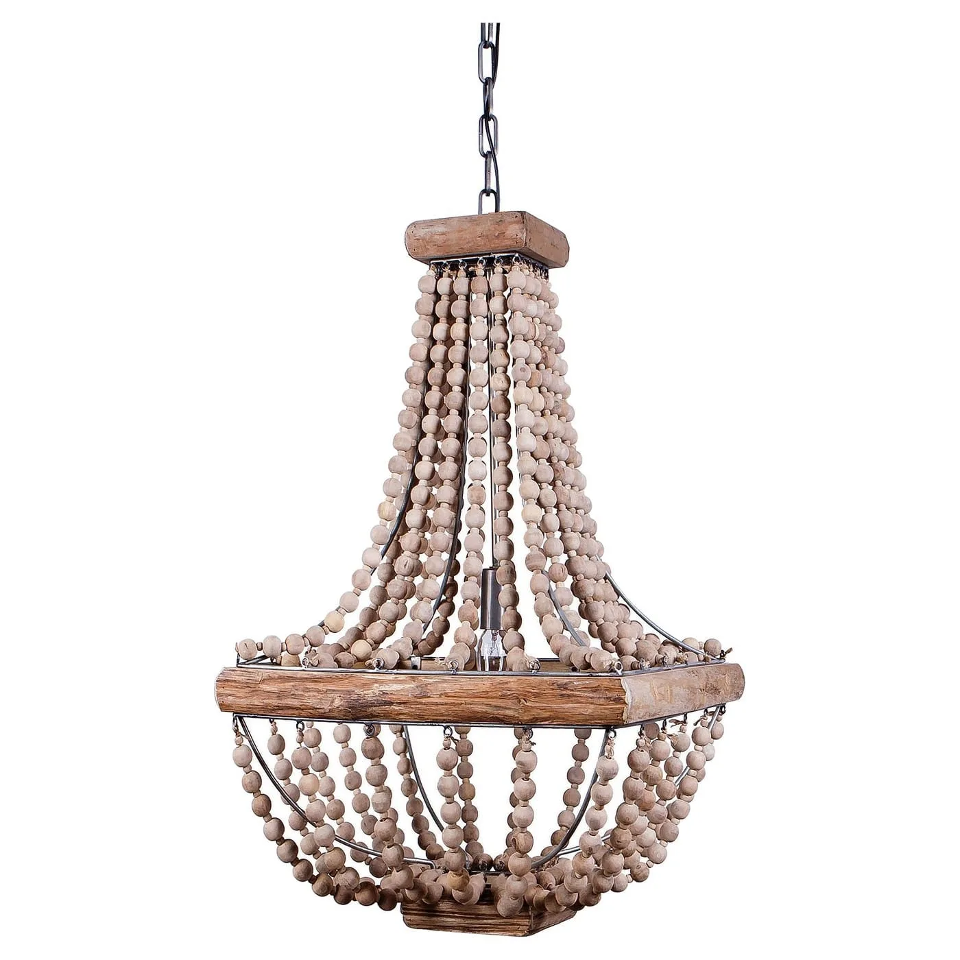 Metal Chandelier with Wood Beads