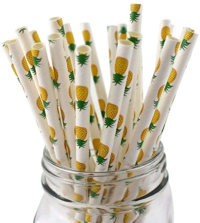 IPALMAY Pineapple Patterned Drinking Paper Straws