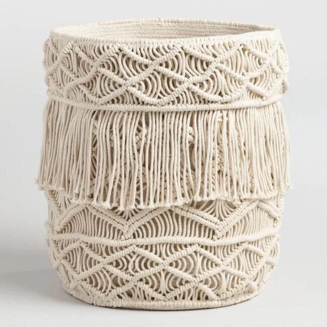 Cream Macrame Fabric Tote Basket