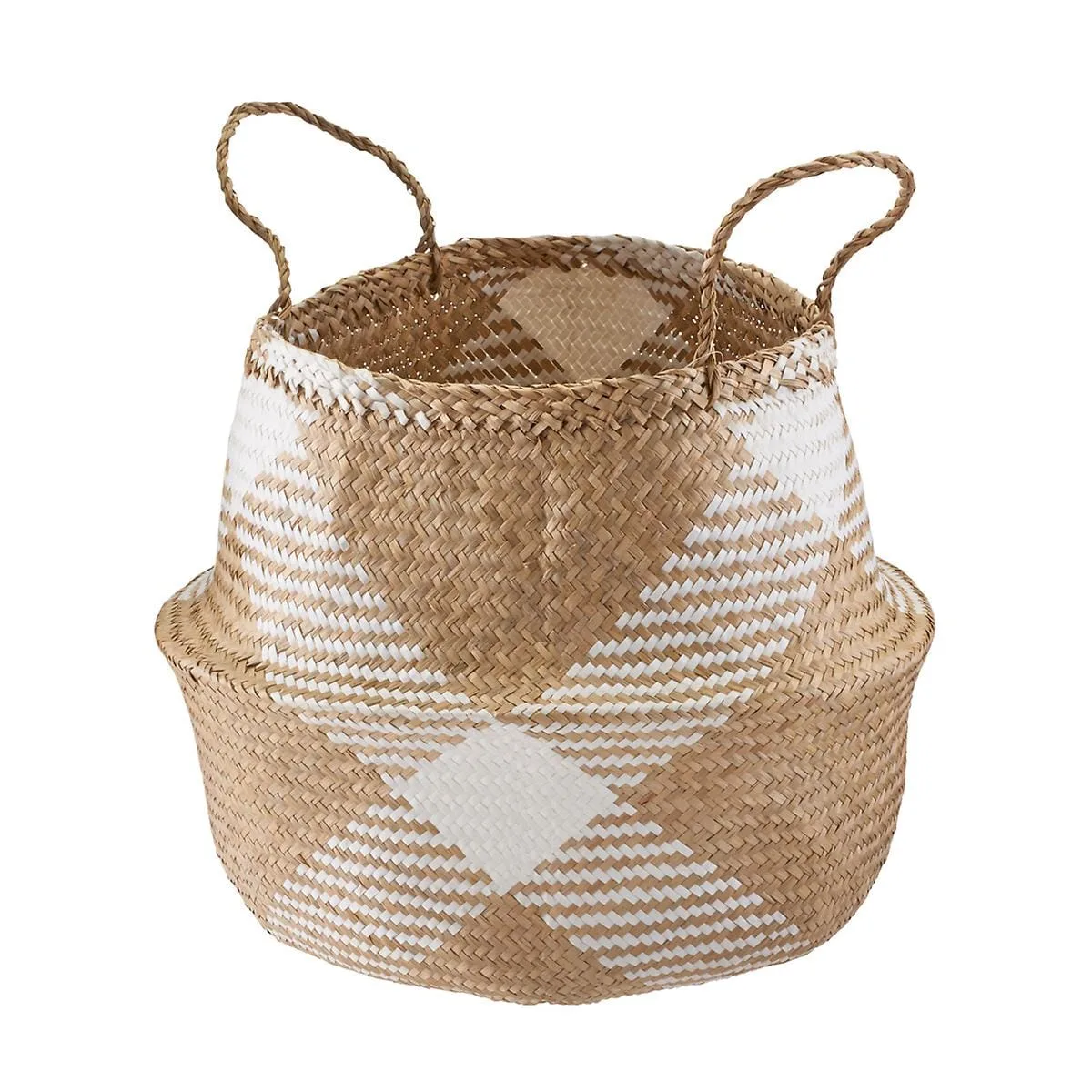X-Large Seagrass BellyBasket Diamonds Natural/White