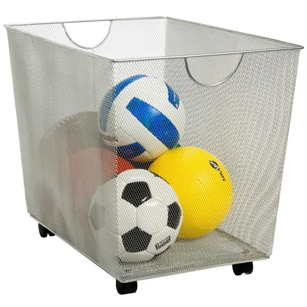 Silver Mesh Rolling Storage Bin