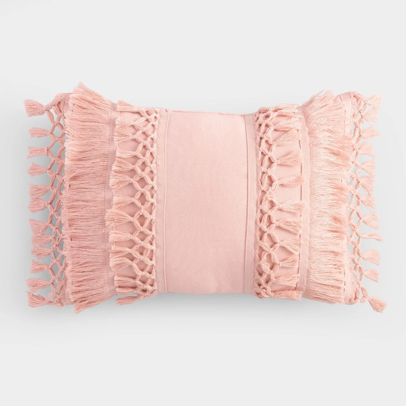 Blush Fringe Indoor Outdoor Lumbar Pillow