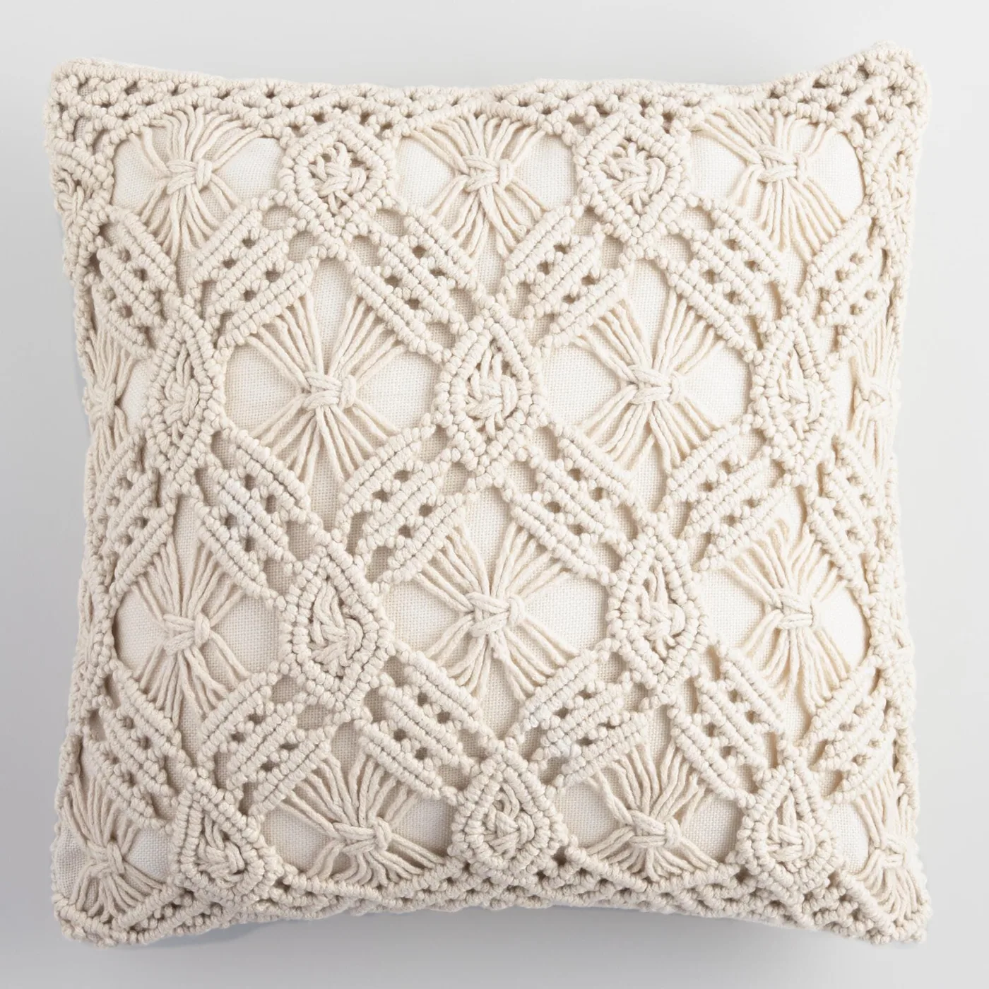 Natural Macrame Indoor Outdoor Throw Pillow