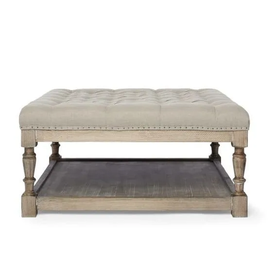 Creston Beige Linen Tufted Ottoman