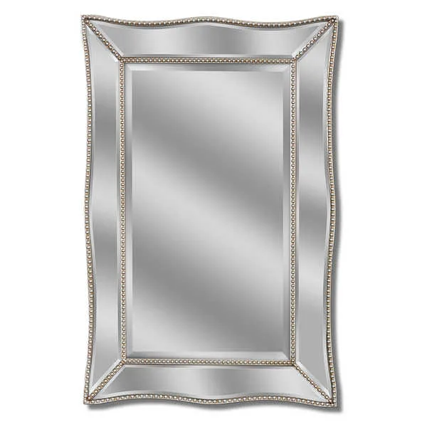 Scalloped Metro 2-Foot x 3-Foot Beaded Mirror in Silver