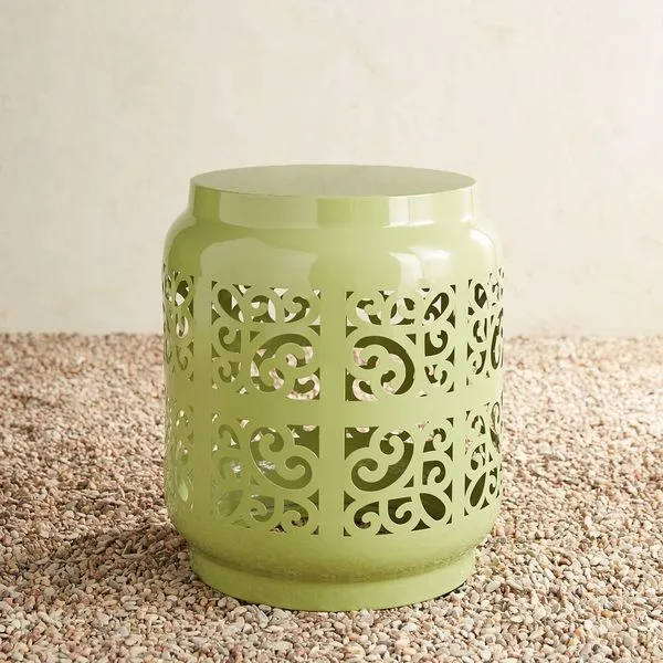 Green Metal Eyelet Garden Stool