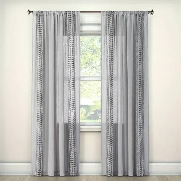 Stitched Edge Sheer Window Curtain Panel Gray (60"x84") - Nate Berkus™