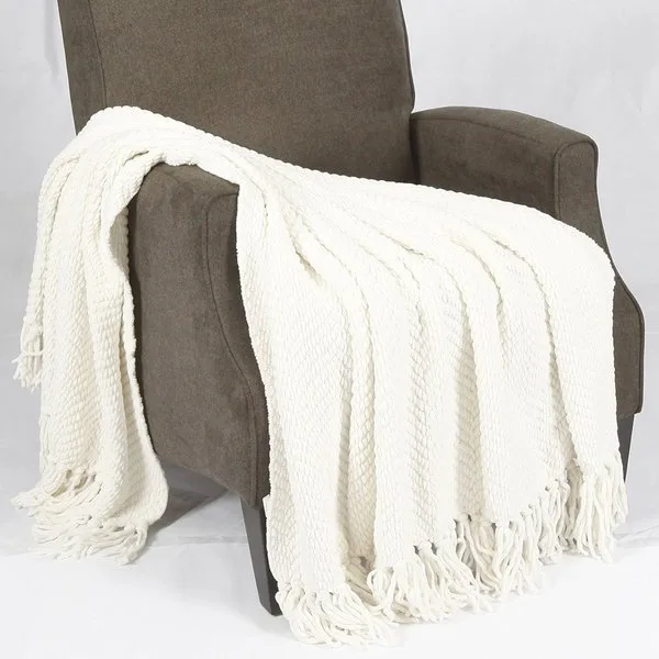 Home Soft Things BOON Knitted Tweed Throw Couch Cover Blanket, 50 x 60, Antique White