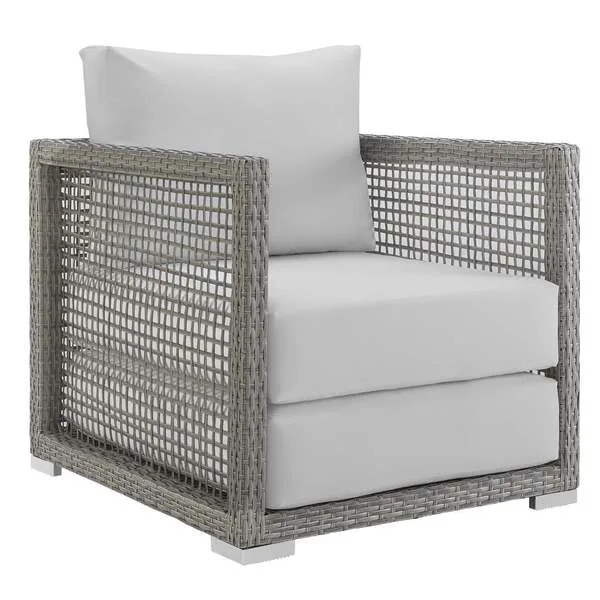 Aura Rattan Outdoor Patio Armchair-Gray/White