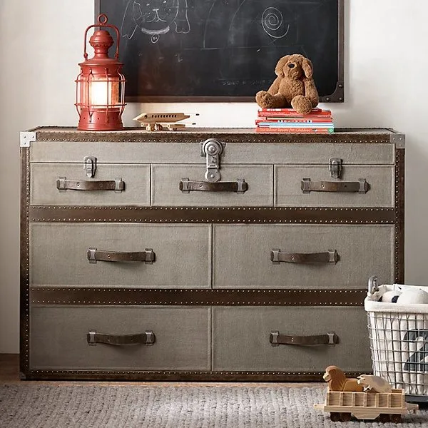 ANTIQUE STEAMER TRUNK WIDE DRESSER
