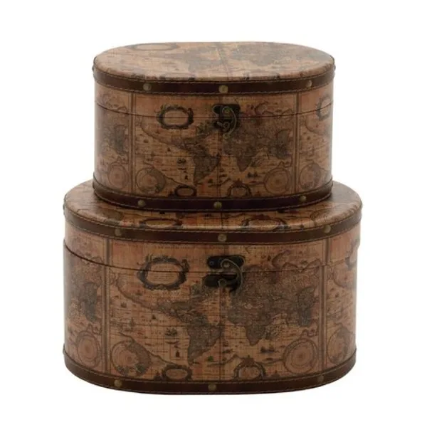 Brown Wood 2 Piece Faux Leather Box Set by Bay Isle Home