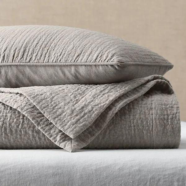 VINTAGE-WASHED LINEN CHANNEL-QUILTED COVERLET