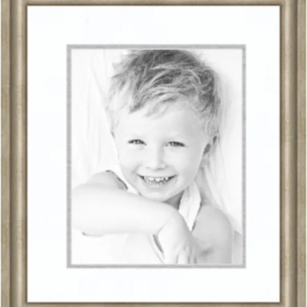 1 - 8x10 opening Muted Prosecco Gold collage picture frame ( 14x16 Finished Size ) - Top Mat Super White and Bottom Mat TV Grey with Regular Glass