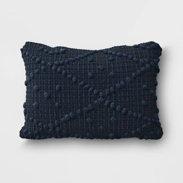 Woven Textured Outdoor Lumbar Decorative Pillow Navy