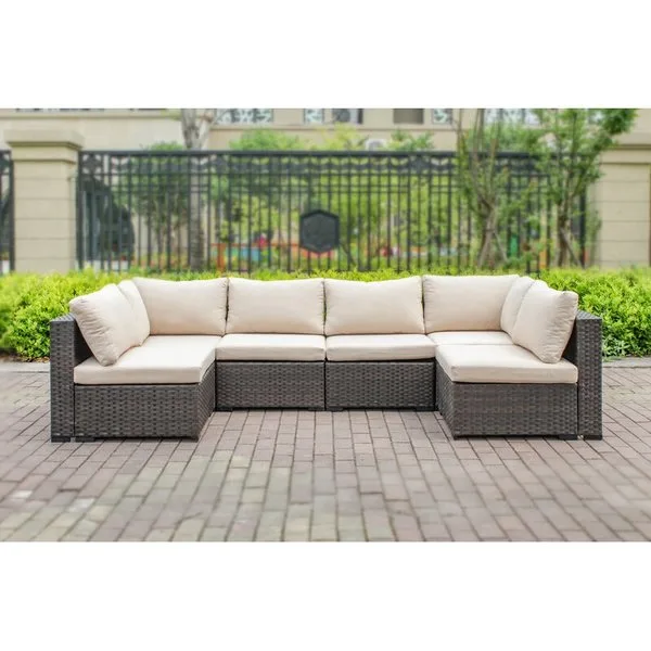 Holliston 6 Piece Rattan Sectional Seating Group Set with Cushions-Beige
