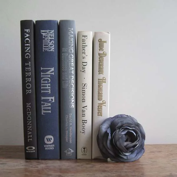 Blue, Black, Gray and Ivory Decorative Books Set