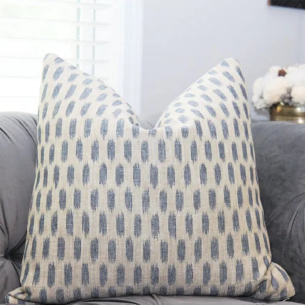 Blue & Beige Ikat Pillow Cover-12x20
