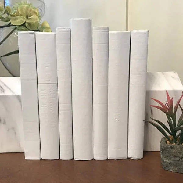 7 Large White Decorative Book Set - perfect for Photo Prop, Wedding, Coffee Table, Bookshelf, or Entry Table