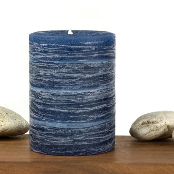 Navy Blue Rustic Pillar Candle- 3X4