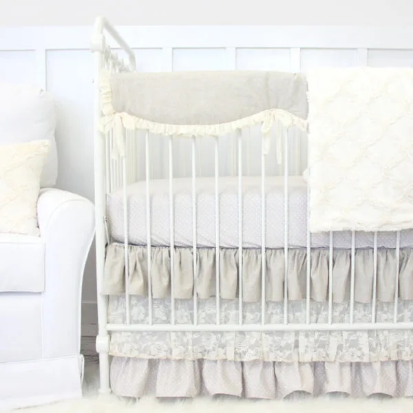 Jacquelyn's Linen and Lace Bumperless Baby Bedding