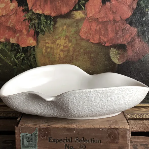 White Bowl Vintage Distressed Ceramic Speckled Mod