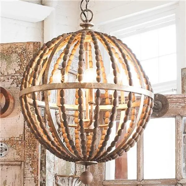Wooden Bead Globe Chandelier