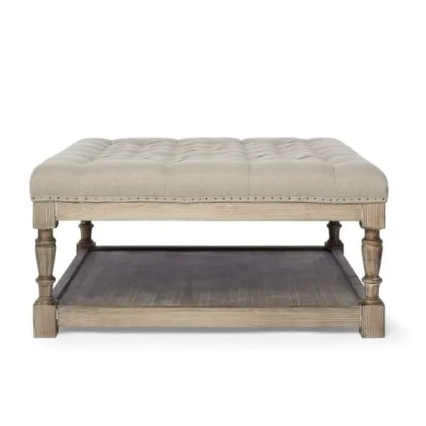 Creston Beige Linen Tufted Ottoman