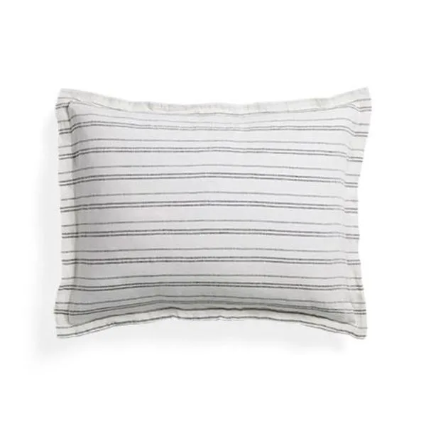 CHARCOAL AND IVORY STRIPED LINEN KING PILLOW SHAM