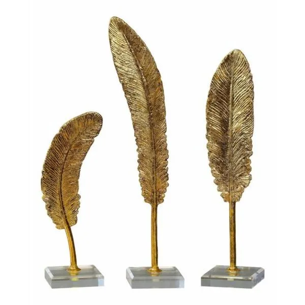 Feather Sculptures in Metallic Gold (Set of 3)