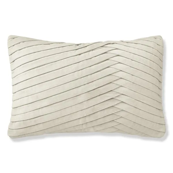 Pleated Velvet Lumbar Pillow Cover, Egret
